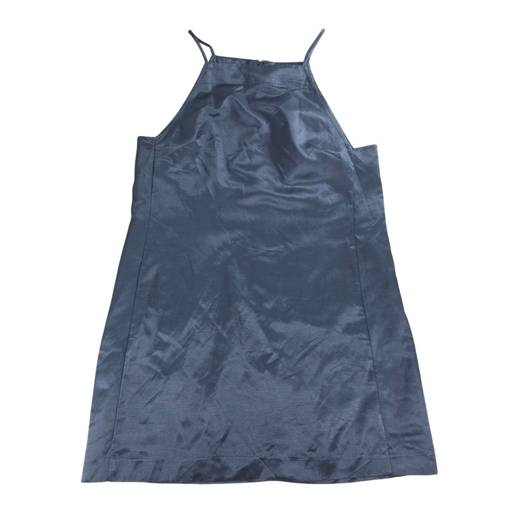 Madewell Women High Neck Mini Dress Sunfaded Indigo Blue Sz 6 Halter Linen Blend